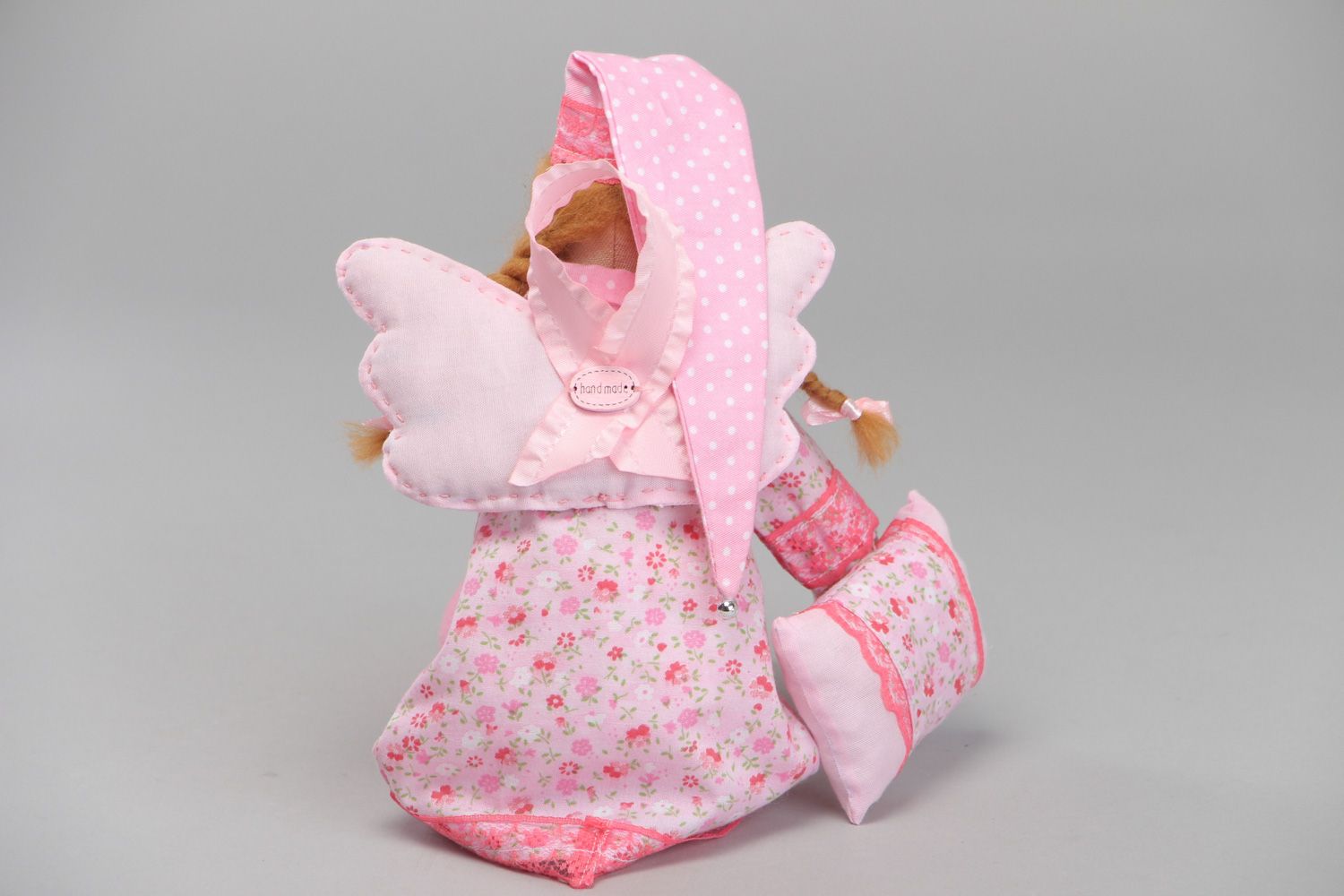 Мягкая кукла ручной работы ангел в розовом  фото 3