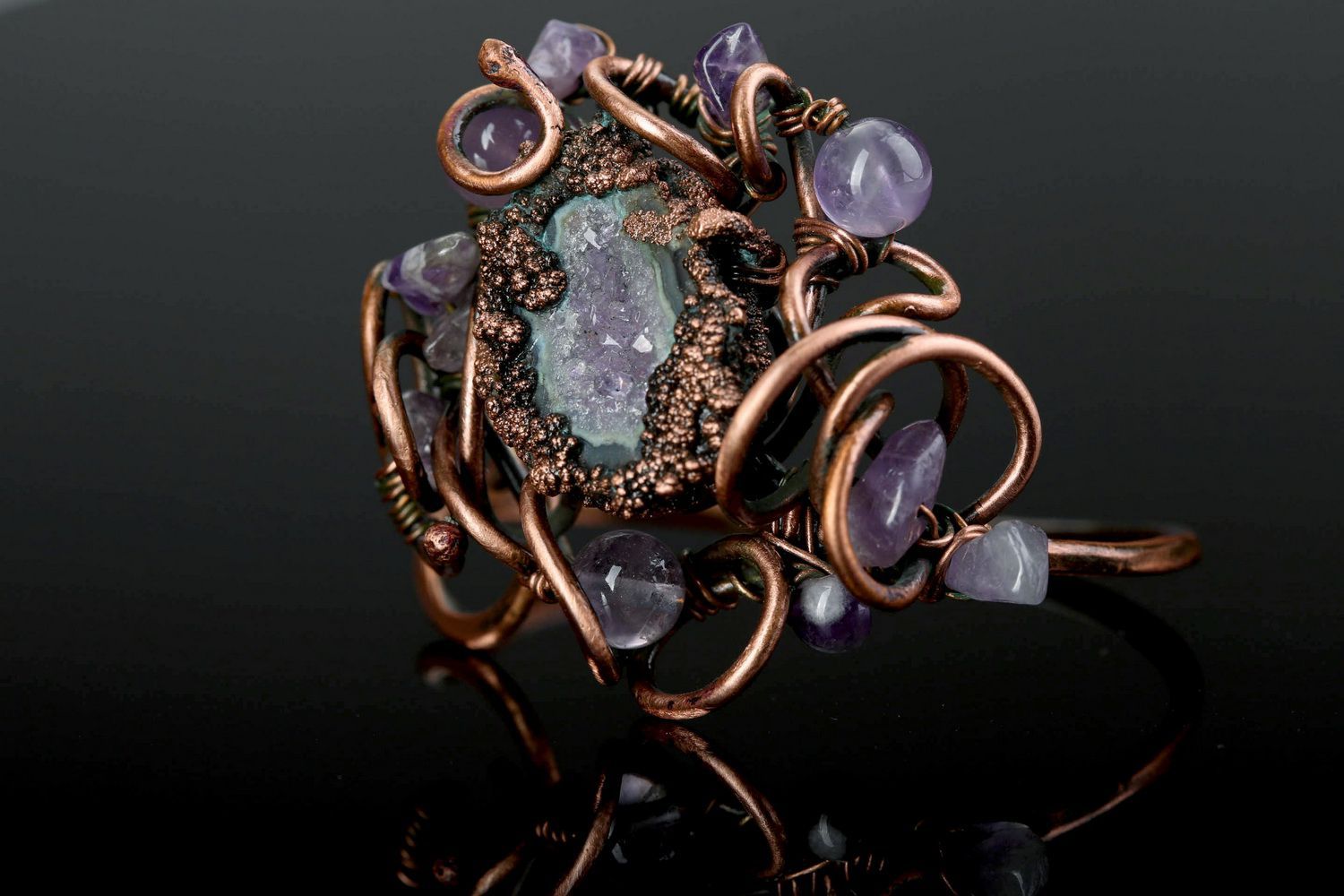 Copper bracelet with amethyst and agate Asteroid photo 3