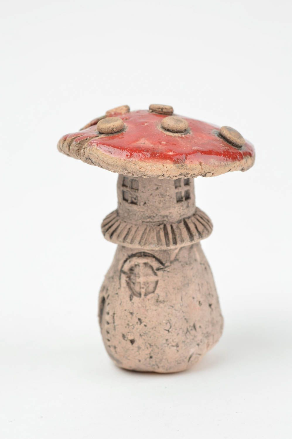 Petit champignon en céramique beau beige-rouge peint déco fait main Amanite photo 4