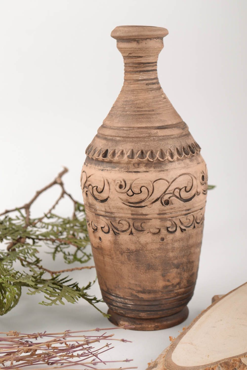 15 oz ceramic bottle shape ceramic pitcher carafe made of white clay 0,9 lb photo 1