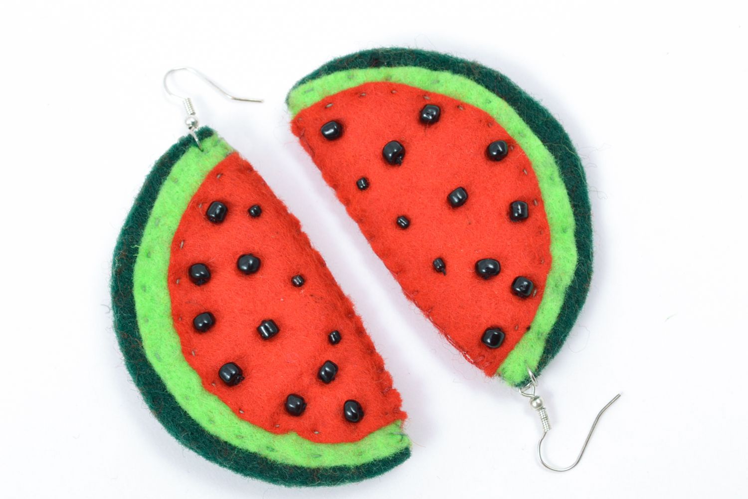 Beaded felt watermelon earrings photo 4
