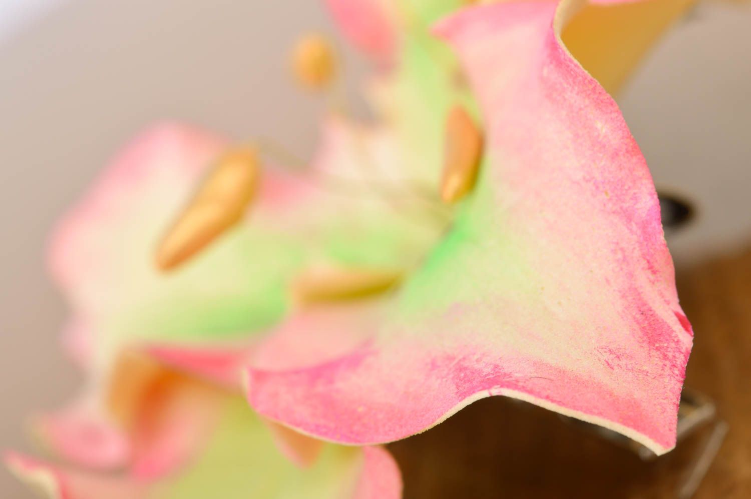 Handmade hair clip brooch with tender volume foamiran pink flower Tiger Lily photo 4