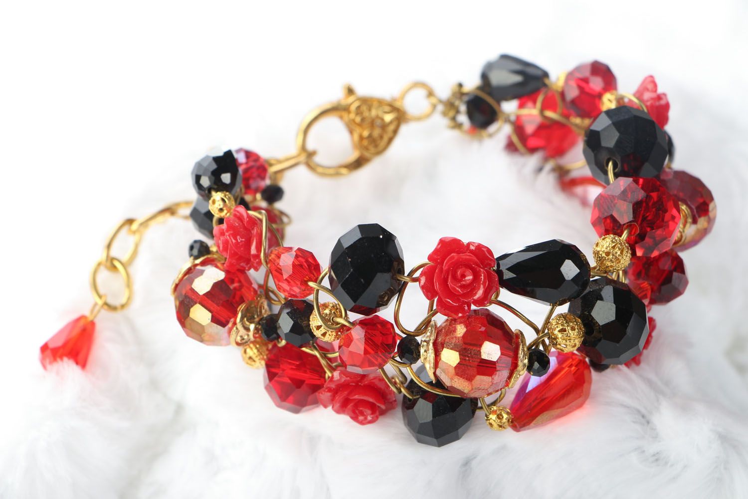 Natural stone bracelet Red and Black photo 1