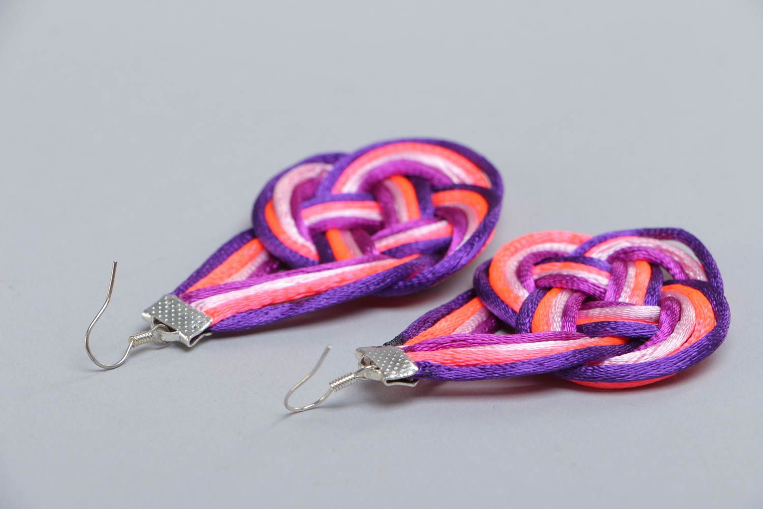 Handmade woven textile earrings made of cord for bright girls beautiful jewelry photo 5