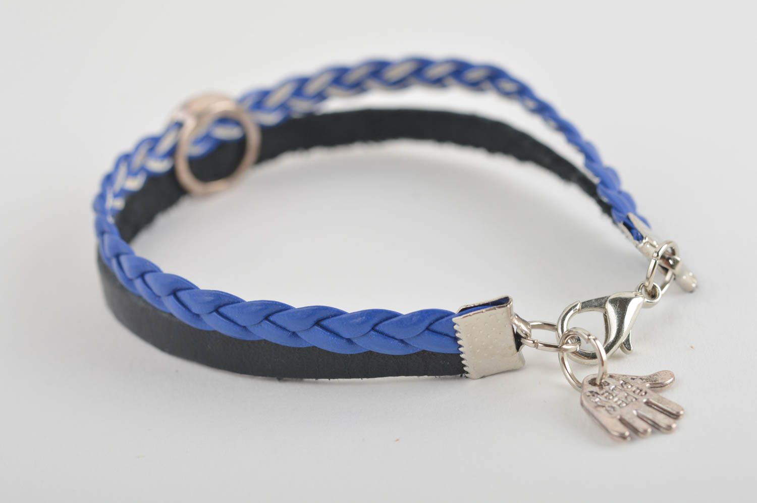 Handgemachter Designer Schmuck Leder Armband Accessoires für Frauen blau schwarz foto 5