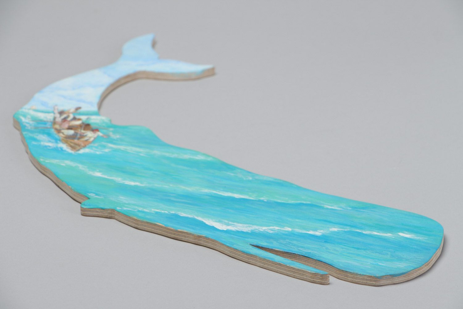 Настенное панно кит из фанеры с росписью ручной работы авторское яркое необычное фото 4