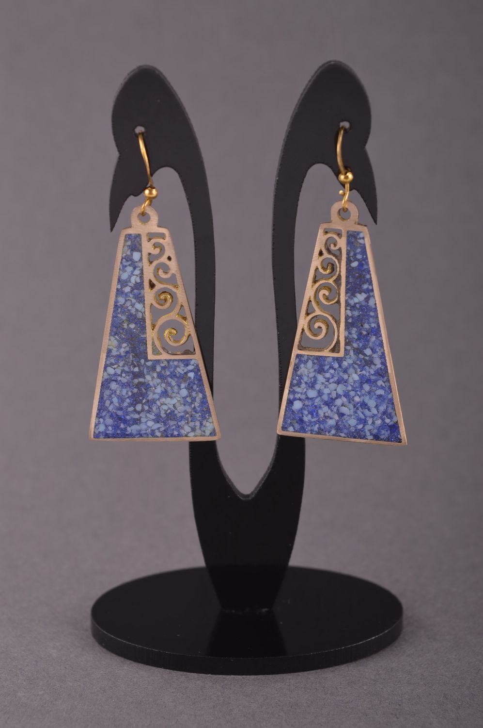 Handmade brass earrings metal earrings with beads gemstone earrings for girls photo 1