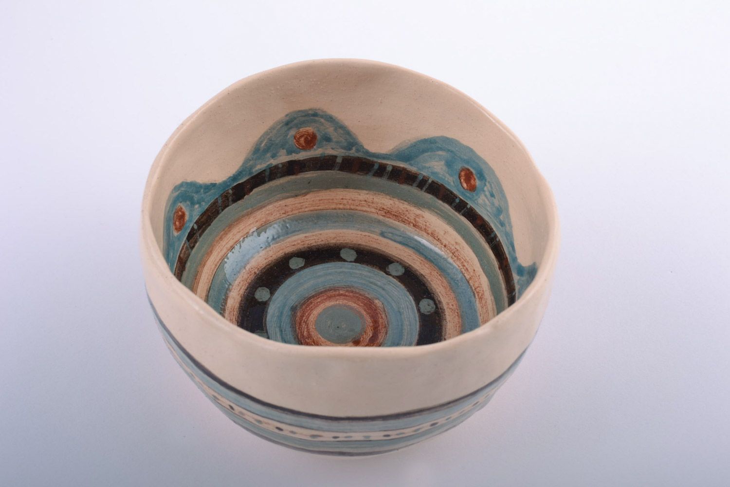 Beautiful handmade deep ceramic bowl painted with engobes 500 ml photo 5