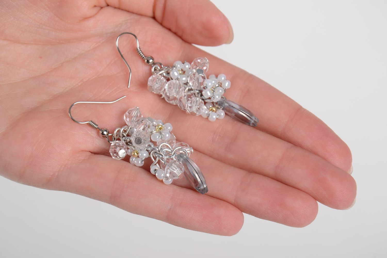 Handmade Ohrringe für Frauen Glasperlen Ohrringe Modeschmuck Ohrringe in Weiß foto 2