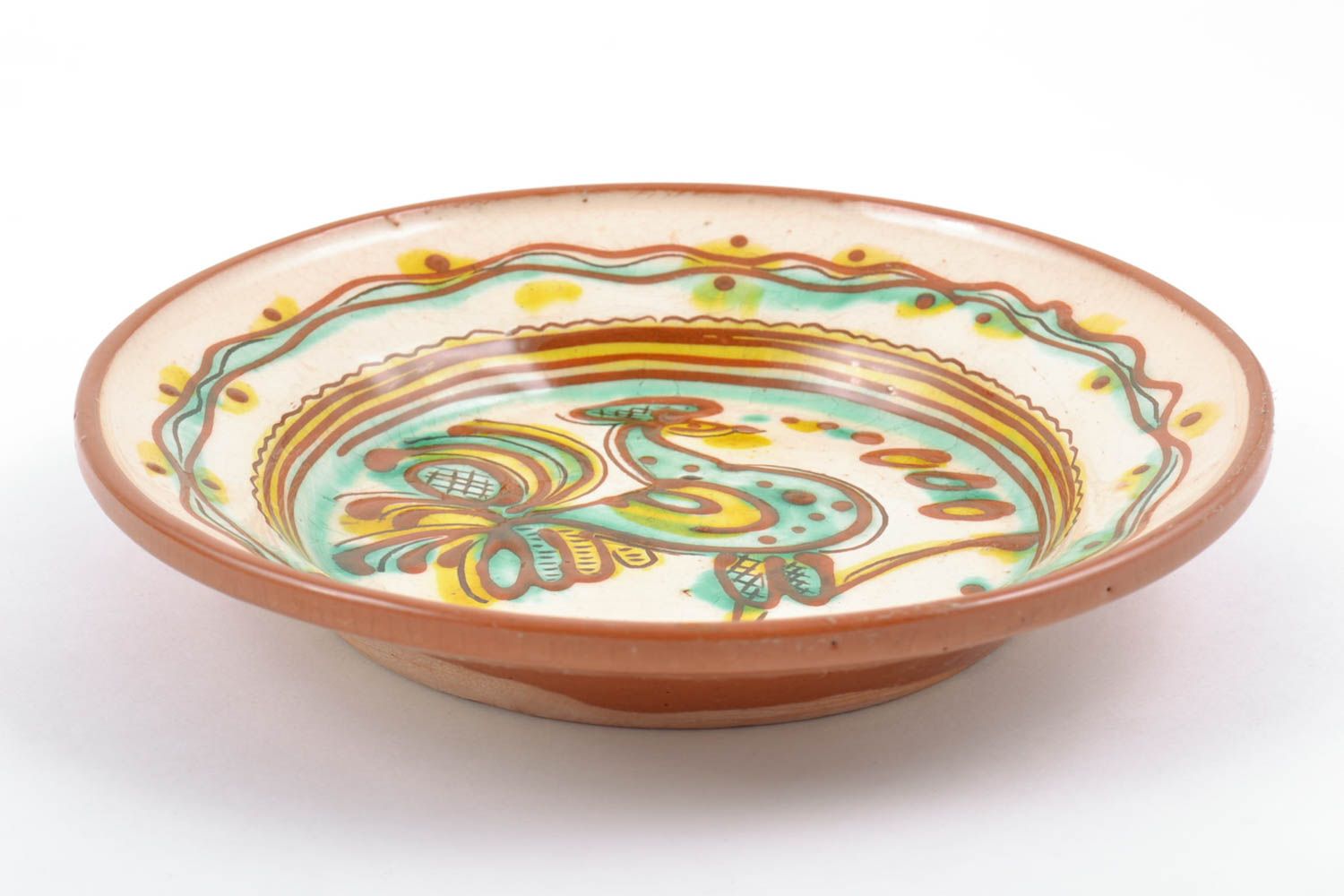 Керамическая тарелка расписанная глазурью декоративная ручной работы красивая фото 4