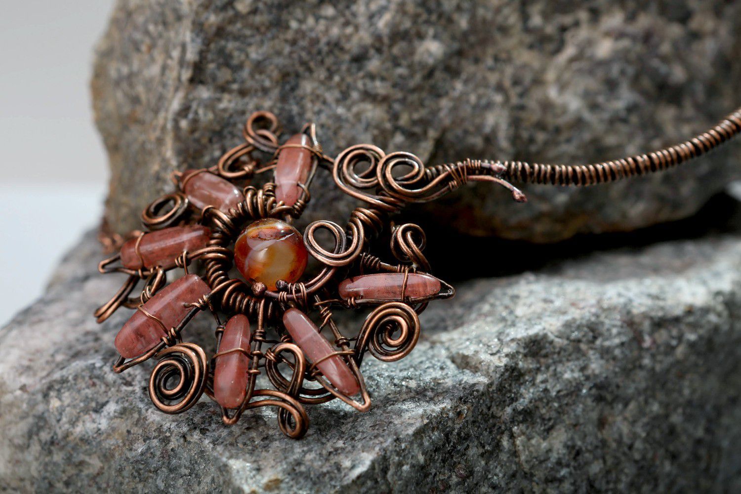 Necklace made of quartz and carnelian Svarog sun photo 3