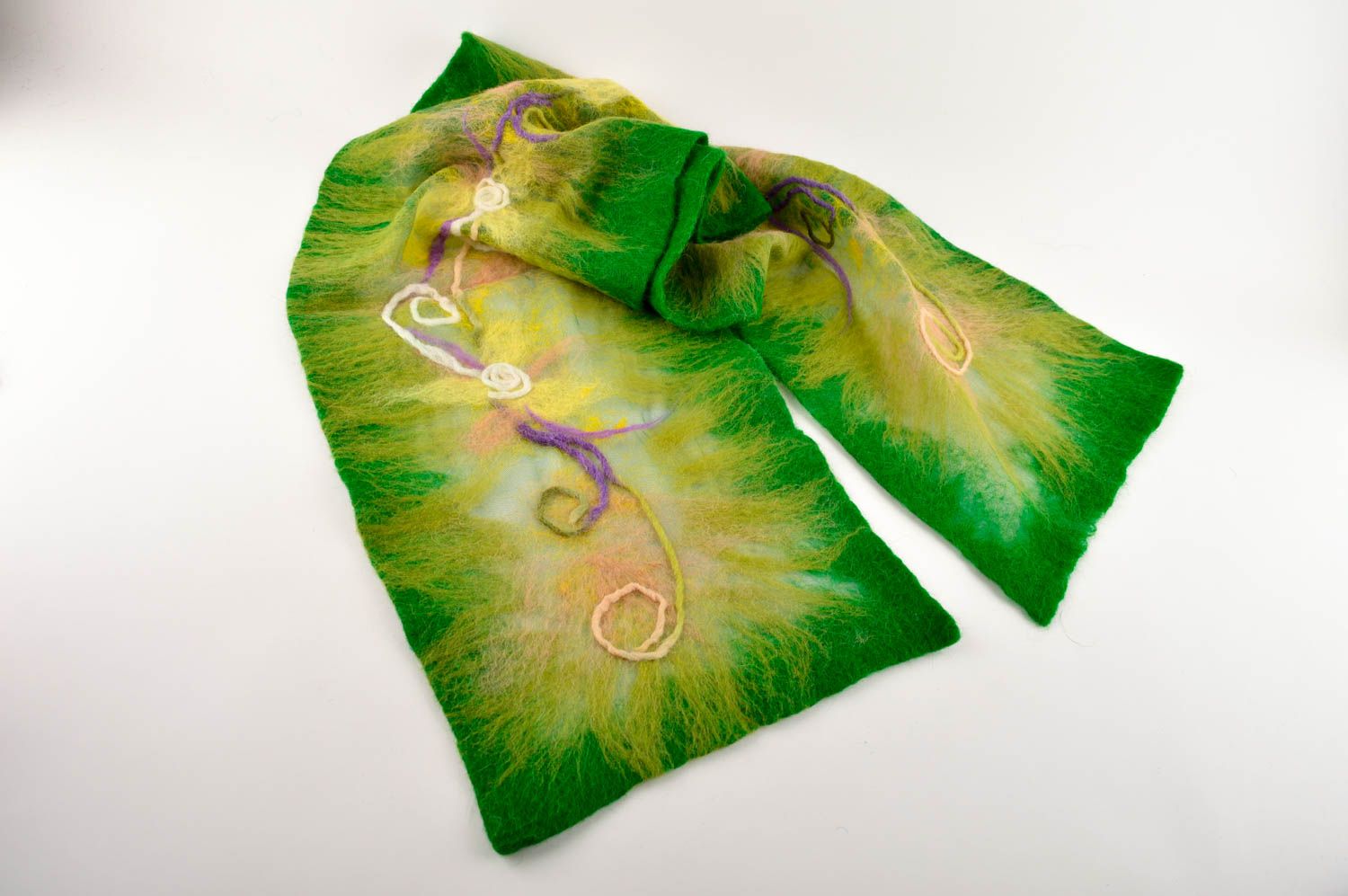 Женский шарф ручной работы шерстяной шарф зеленый красивый валяный шарф фото 3