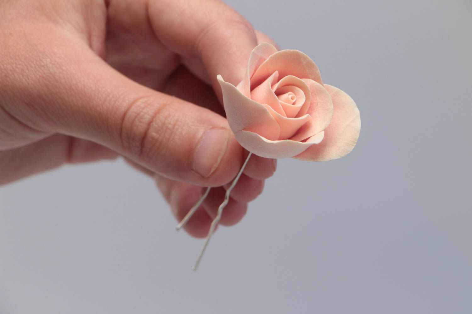 Beautiful pink handmade polymer clay flower hairpin Rose  photo 5