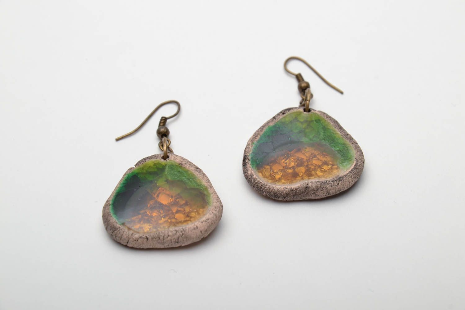 Ceramic earrings with glass photo 2