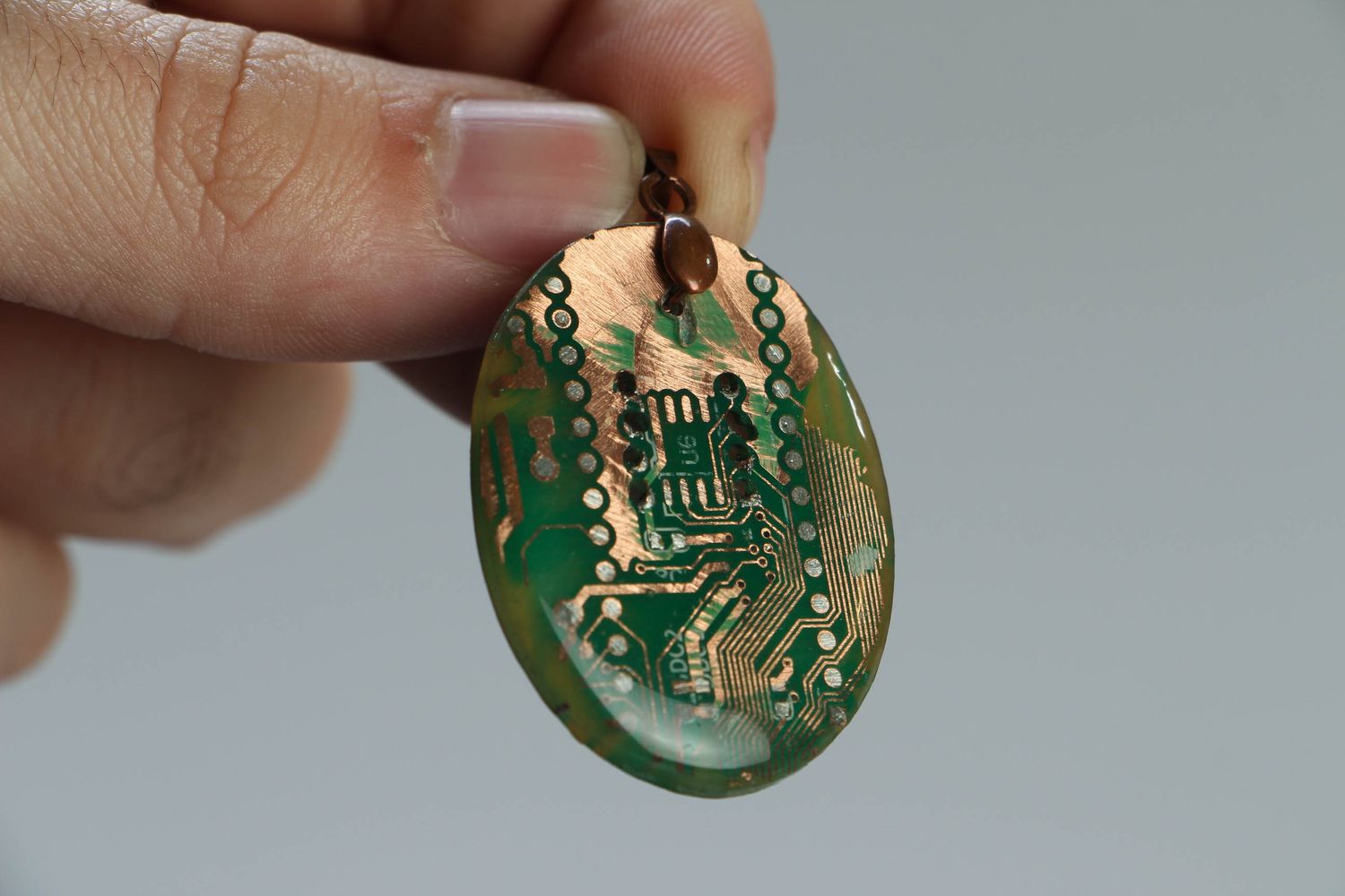 Oval steampunk pendant with micro scheme photo 4