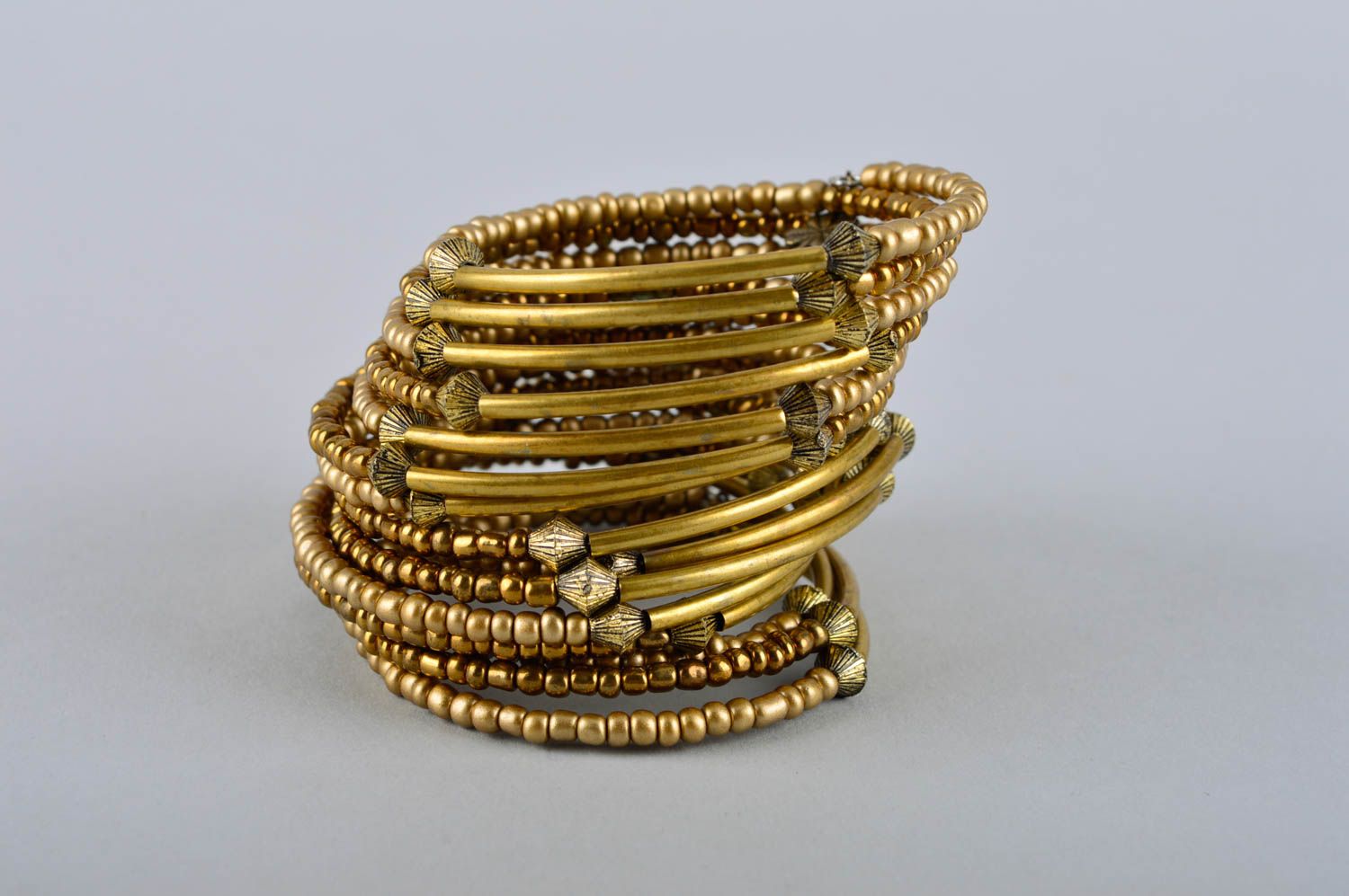 Bracelet anneaux Bijou fait main large multirang couleur dorée Cadeau femme photo 5