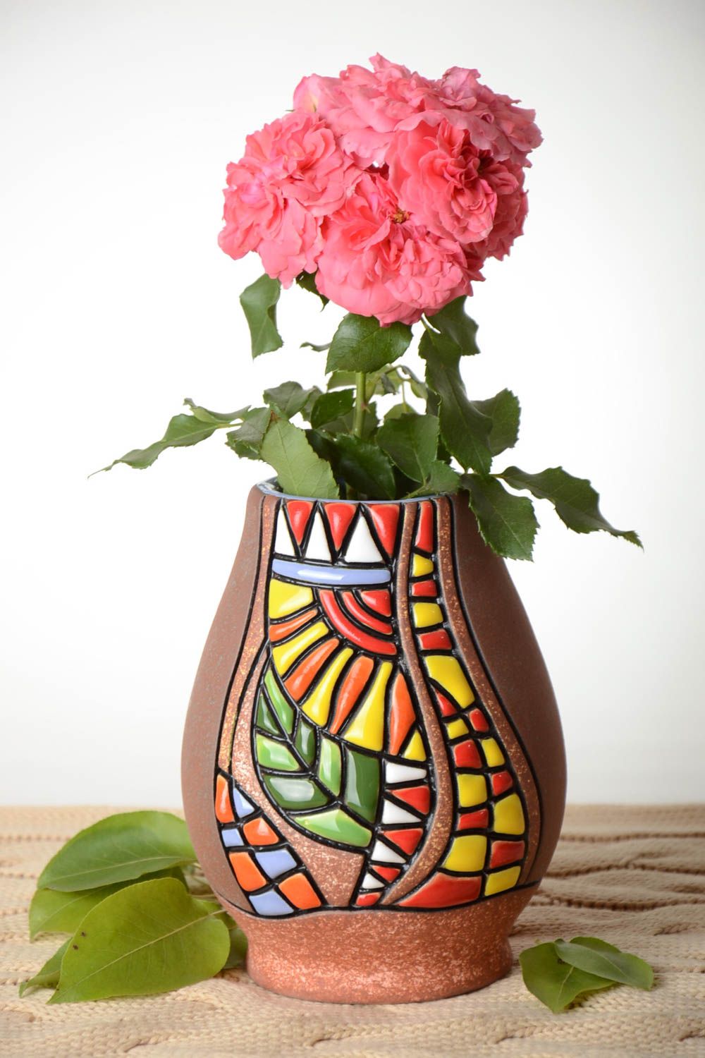 Vase décoratif fait main Vase céramique motif multicolore Déco maison 80 cl photo 1