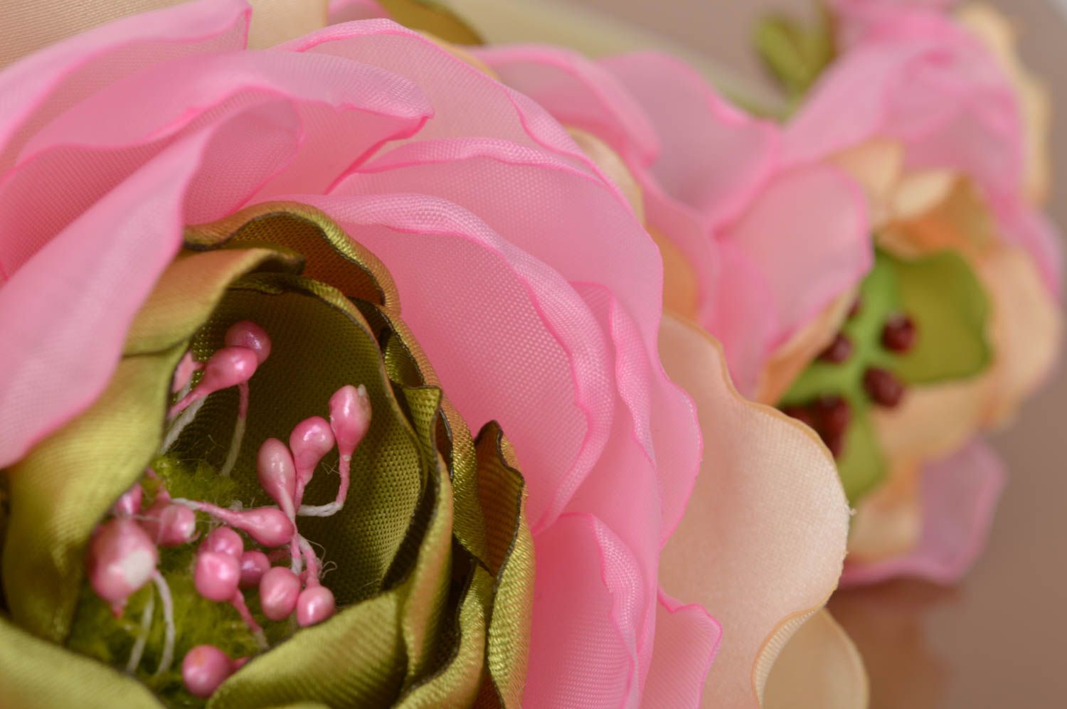 Украшения с цветами набор из 2 изделий обруч и брошь розовые ручная работа фото 5
