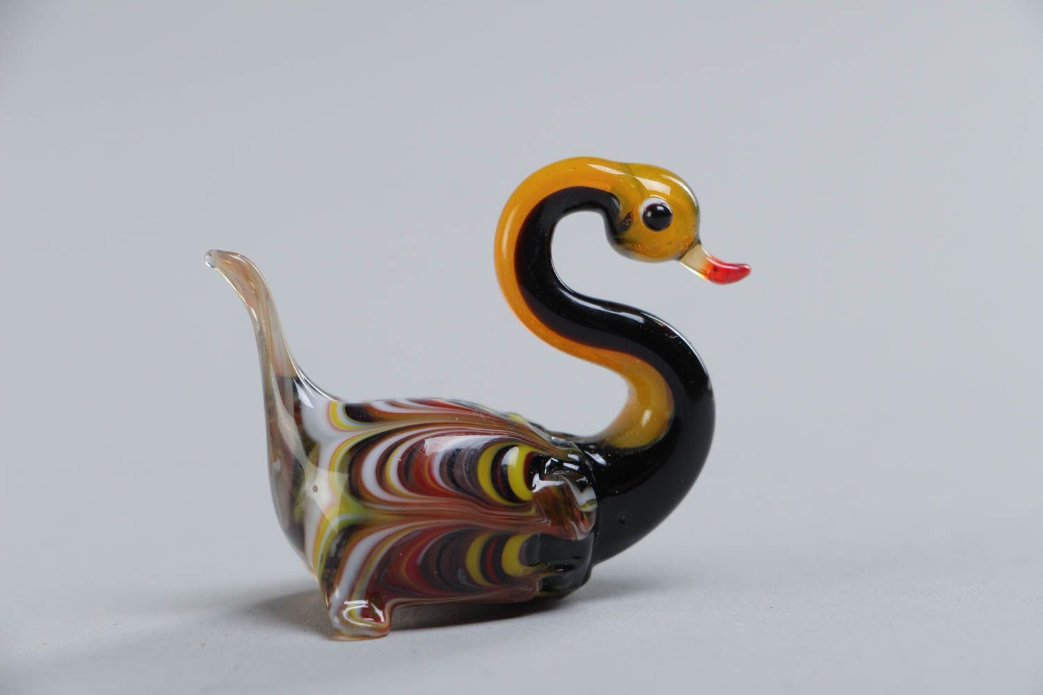 Handmade collectible lampwork glass miniature animal figurine of colorful swan photo 2