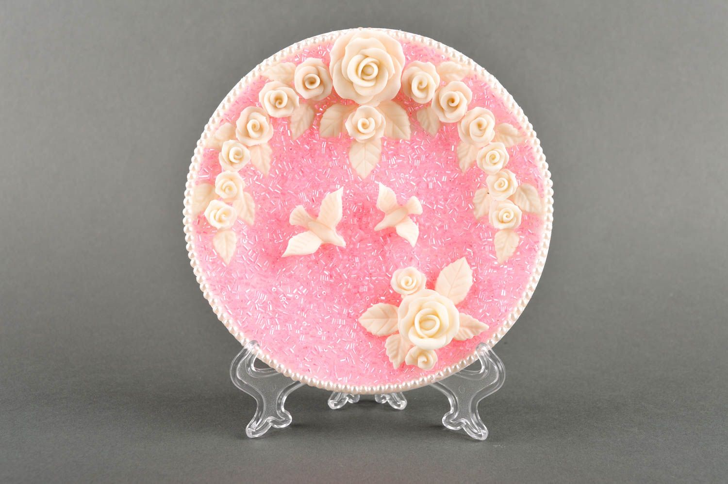 Assiette décorative Décoration fait main rose porcelaine froide Vaisselle déco photo 2