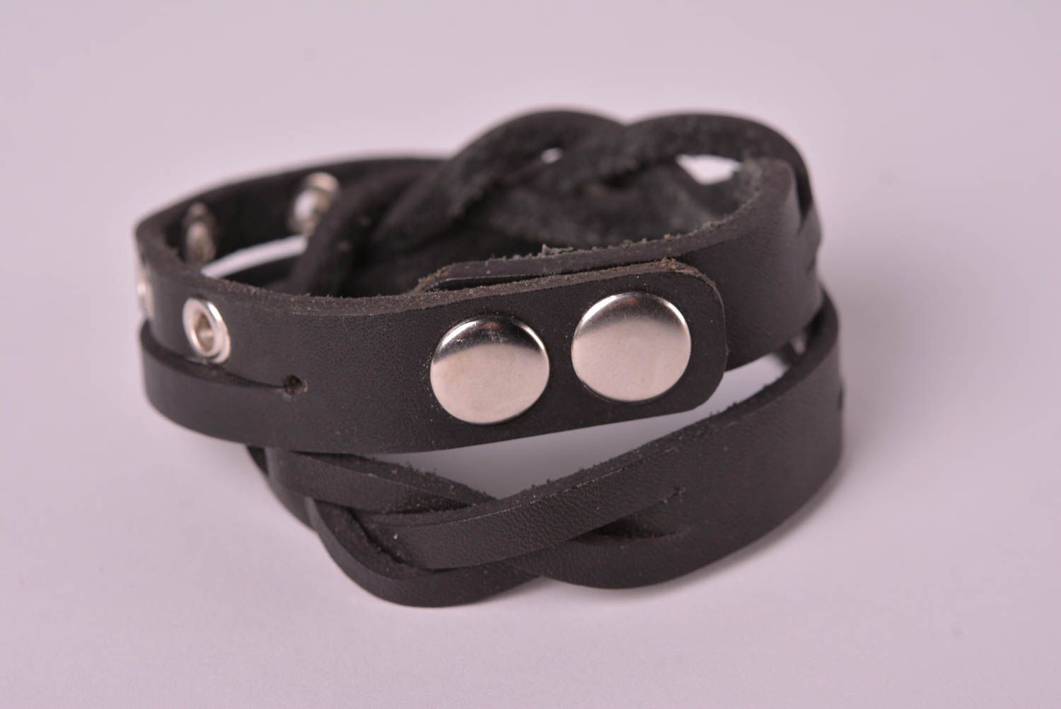 Black handmade leather bracelet costume jewelry designs accessories for girls photo 5