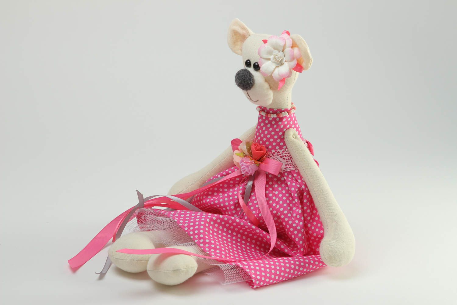 Игрушка ручной работы игрушка мишка в розовом платье оригинальная игрушка  фото 2