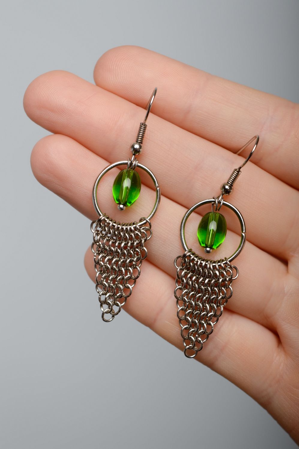 Handmade jewelry alloy earrings with Czech beads photo 4