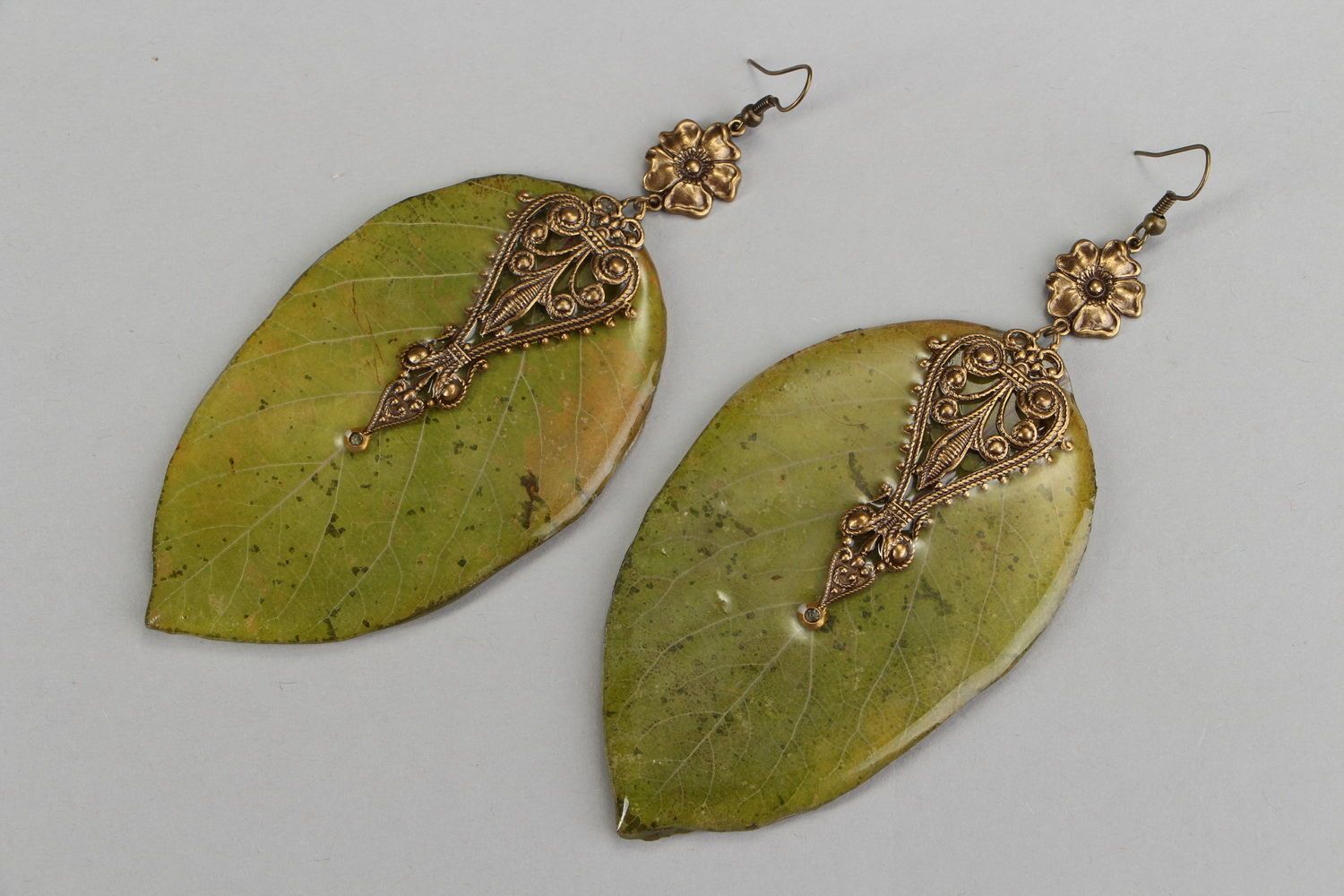 Long earrings Quince leaf photo 2