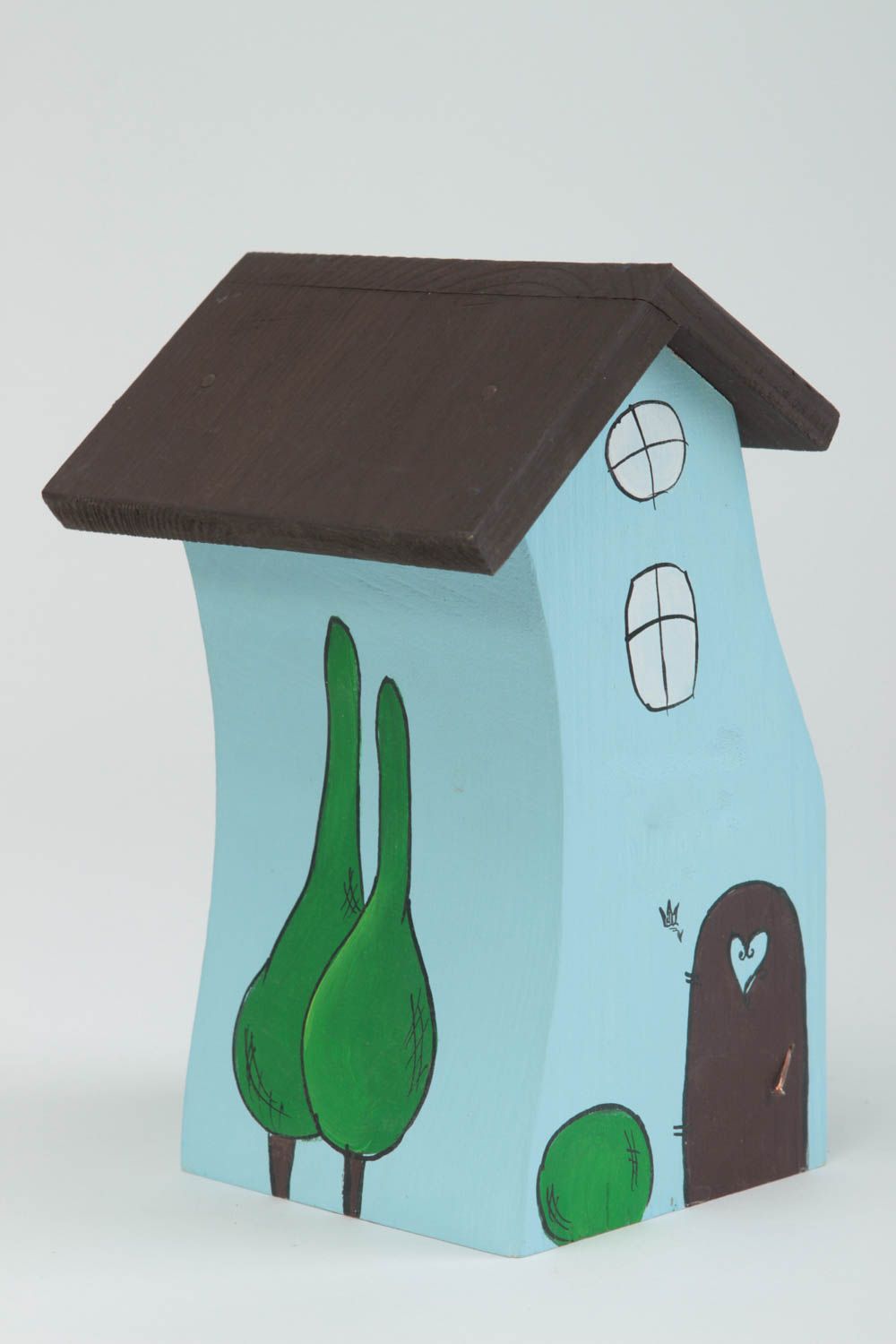 Handmade Deko Haus Figur aus Holz schöne Dekoration Designer Geschenk  foto 2
