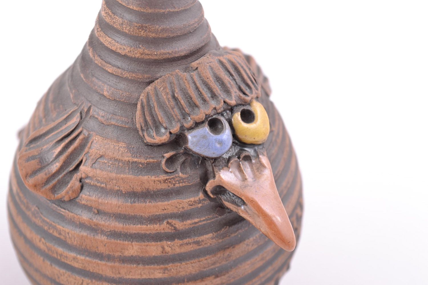 Handmade ceramic souvenir figurine of sad crow painted with glaze and kilned photo 4