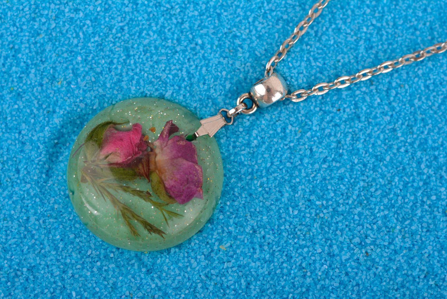 Handmade pendant designer accessory gift for her resin jewelry flower pendant photo 1
