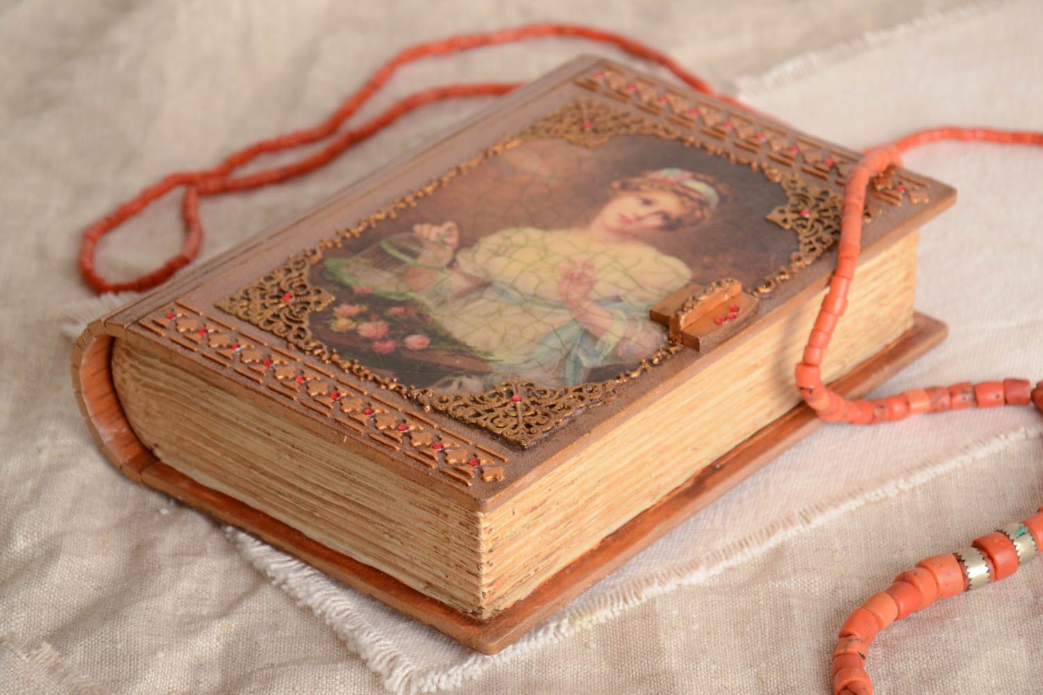 Unusual handmade vintage jewelry box in the shape of book with secret photo 1