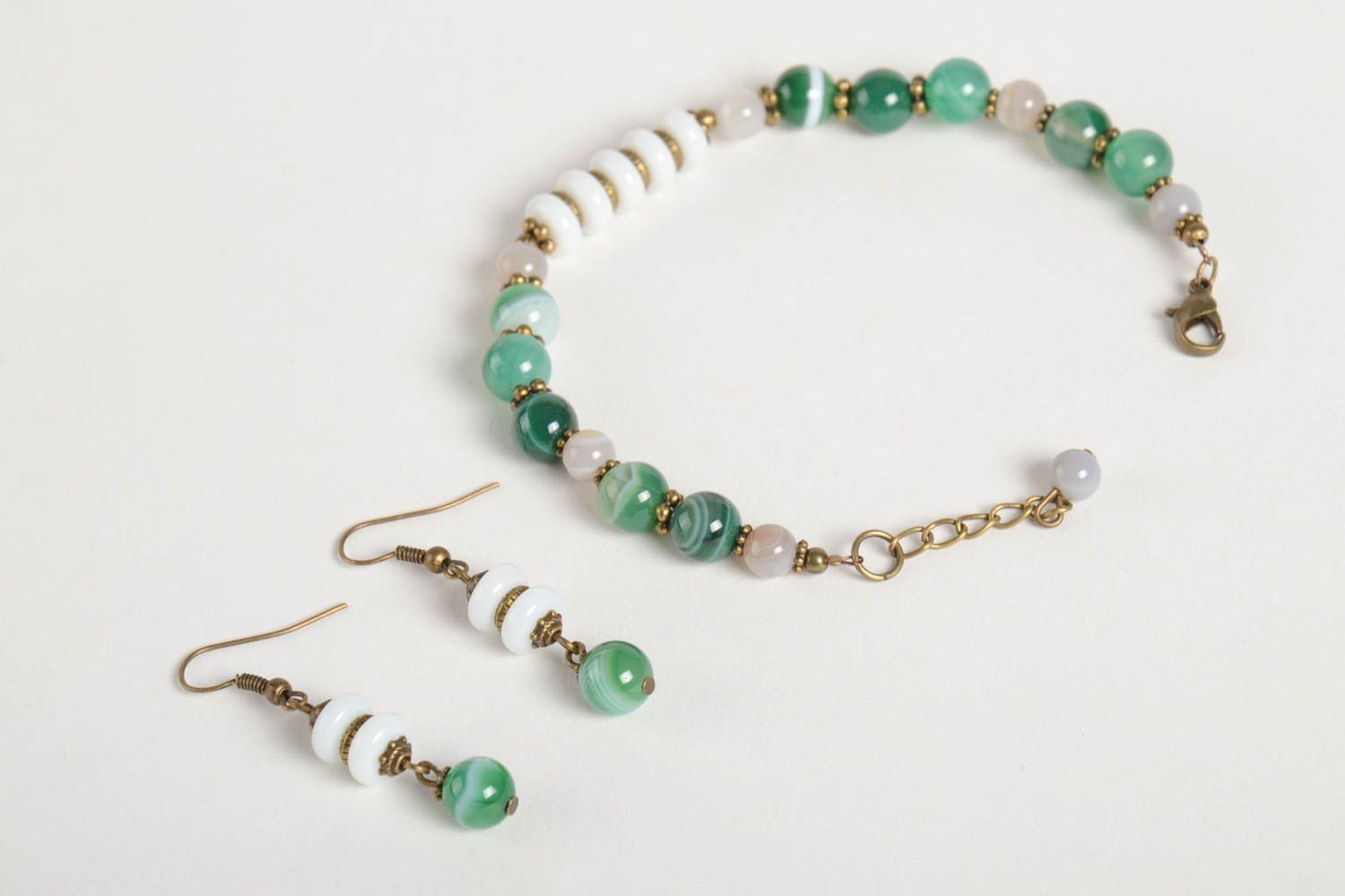 Handmade designer earrings unusual stylish bracelet elegant jewelry set photo 4