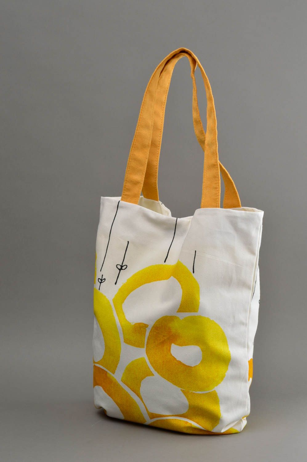 Handmade fabric handbag bright cloth purse gift ideas for women white and yellow photo 2