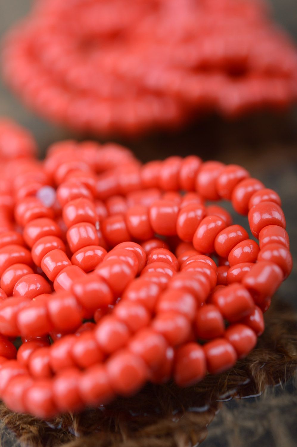 Handmade festive dangle earrings woven of Czech beads of red color photo 4