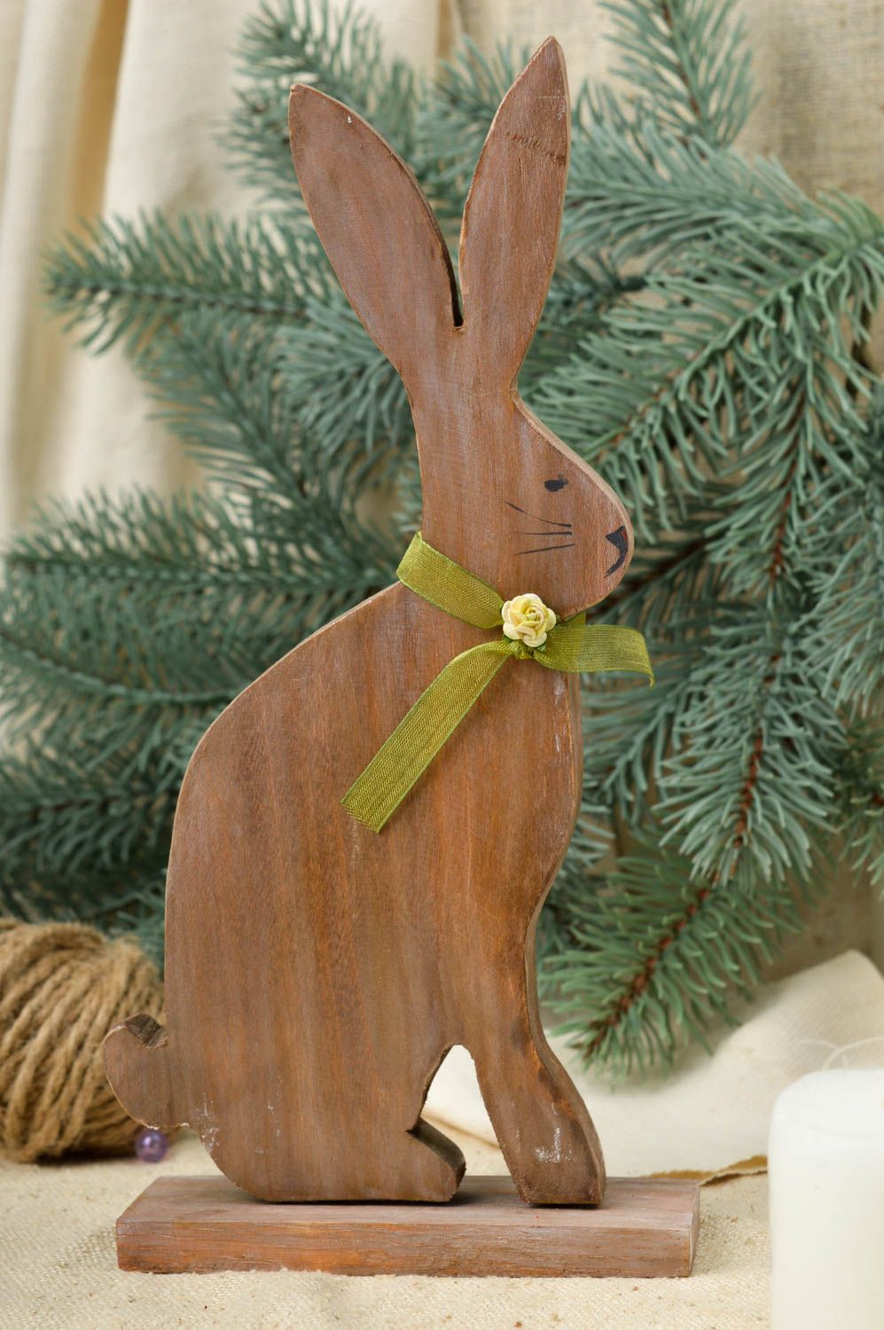 Статуэтка из дерева хэнд мэйд фигура из дерева новогодний декор Кролик фото 2