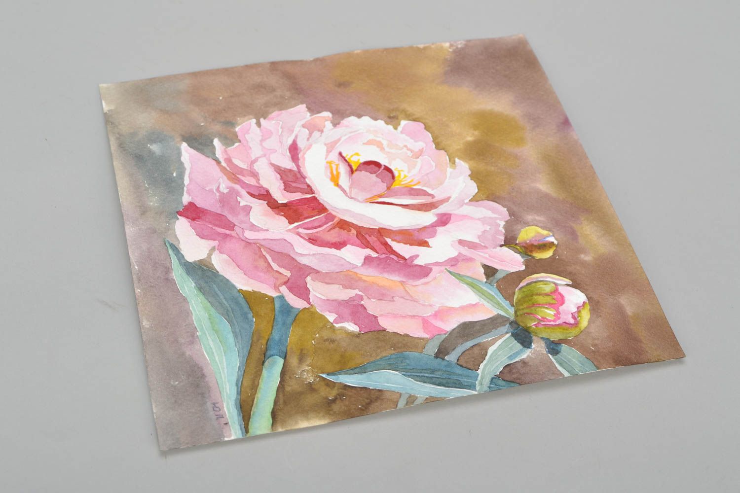 Watercolor painting Blooming Peony photo 4