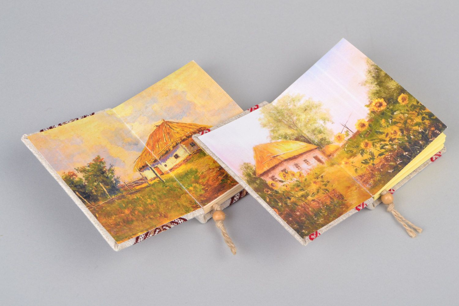 Set of 2 handmade notebooks with soft fabric covers in Ukrainian ethnic style photo 4