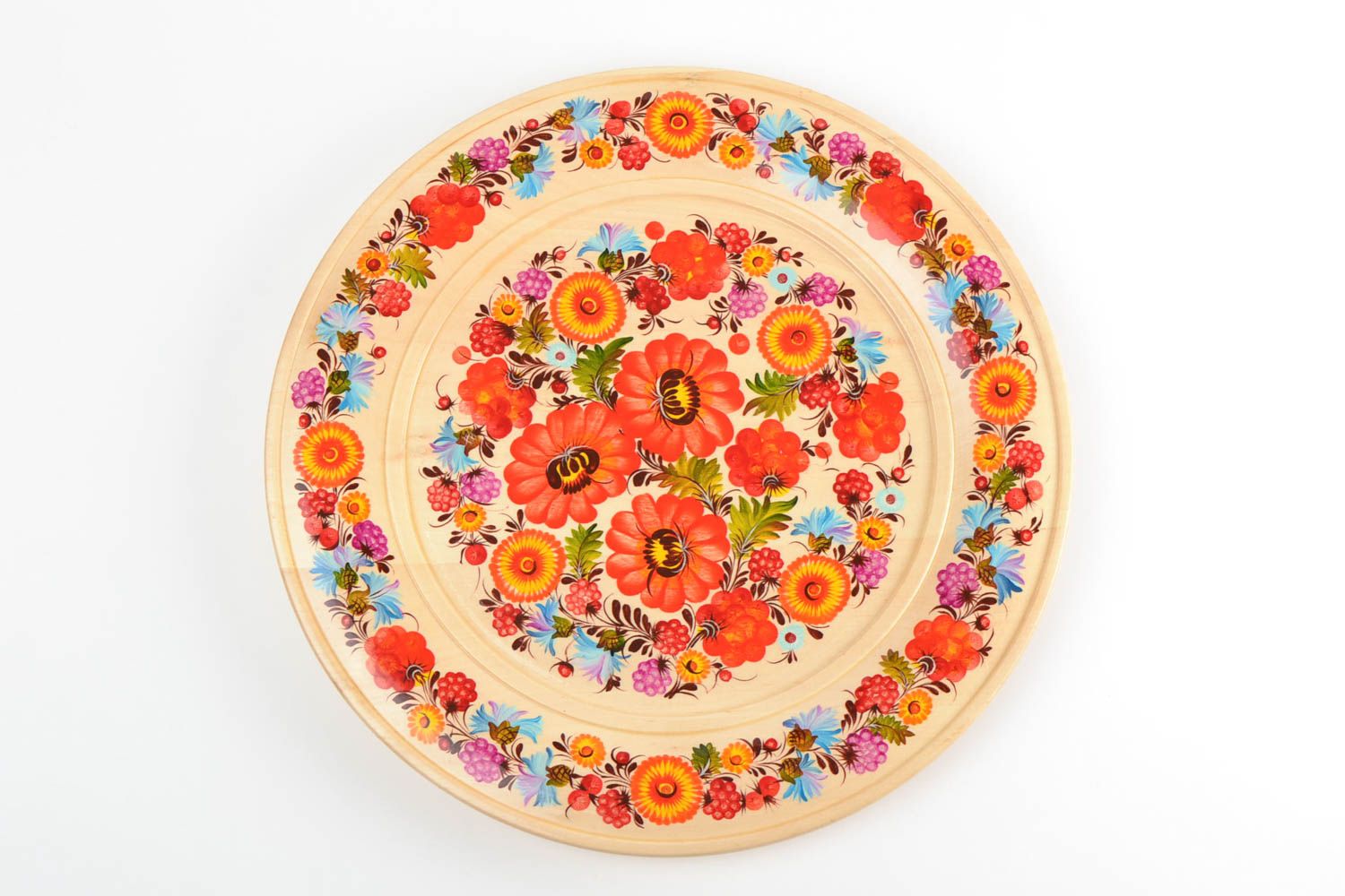 Декоративная тарелка на стену круглая с цветочным орнаментом ручная работа фото 8