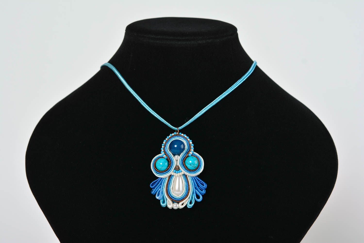 Handmade pendant soutache necklace soutache jewelry with natural stones photo 2