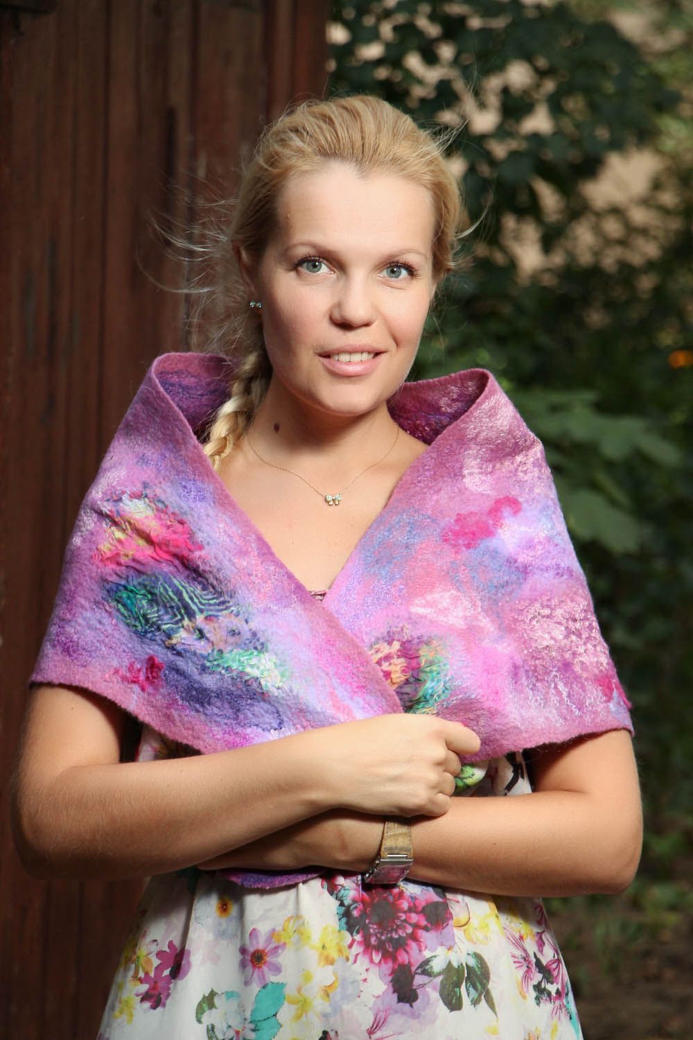Foulard femme de laine feutrée lilas photo 1