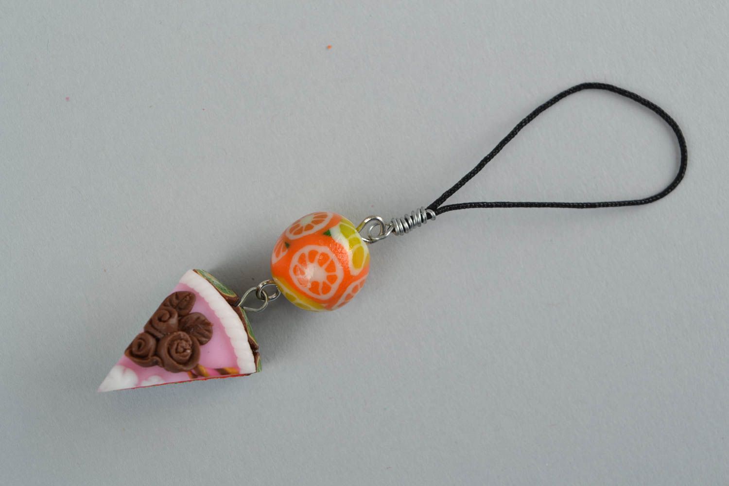 Beautiful homemade designer polymer clay keychain in the shape of cake photo 2