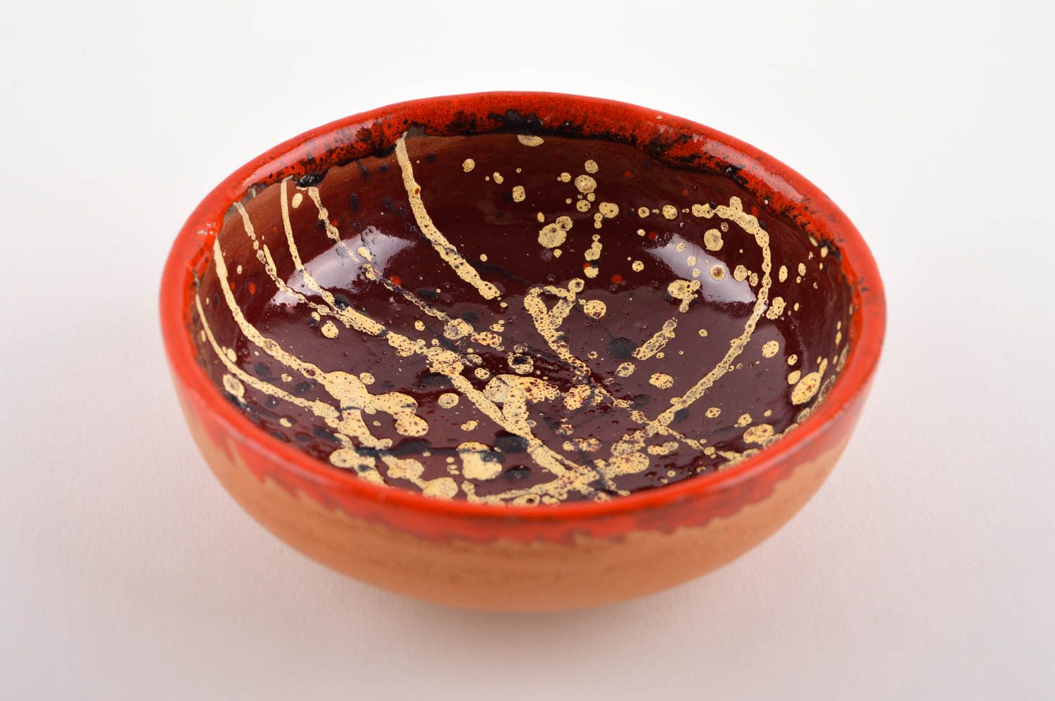 Bonbonnière céramique Vaisselle design faite main rouge marron Cadeau original photo 2