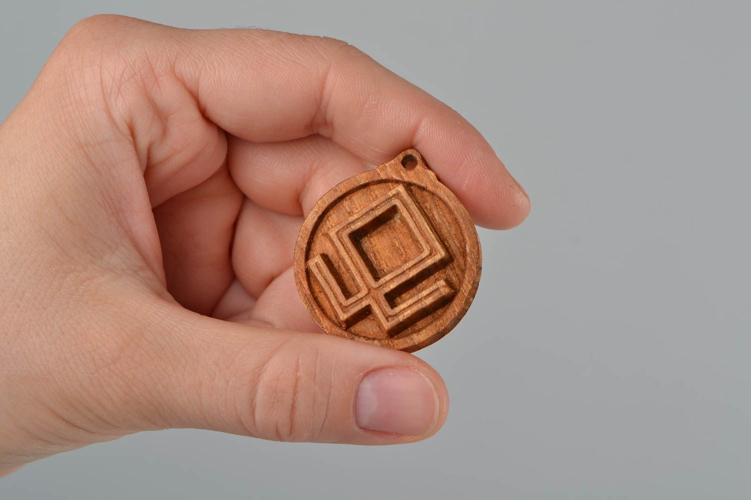 Carved pendant made of ash wood Slavonic pendant amulet with symbol Berezha photo 2