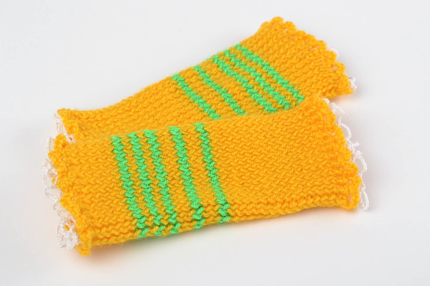 Bonnet tricot fait main Jambières bébé Vêtement enfant jaune vert coton photo 3