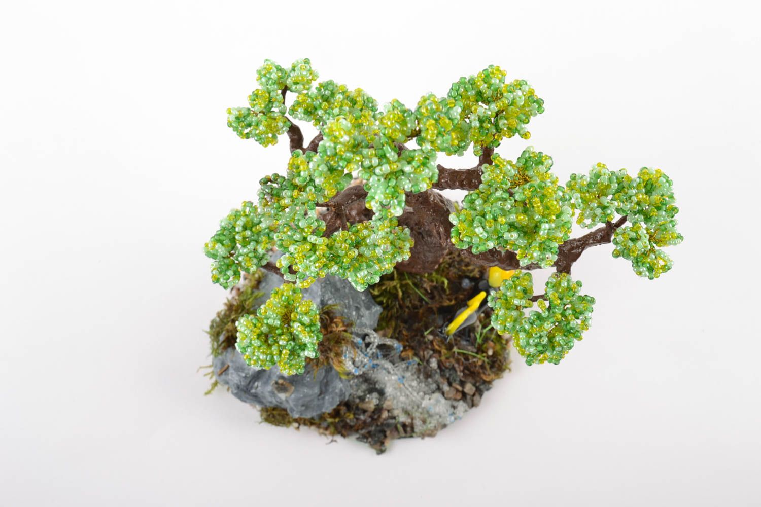 Handmade designer decorative beaded bonsai tree on stand with figurine of horse photo 4