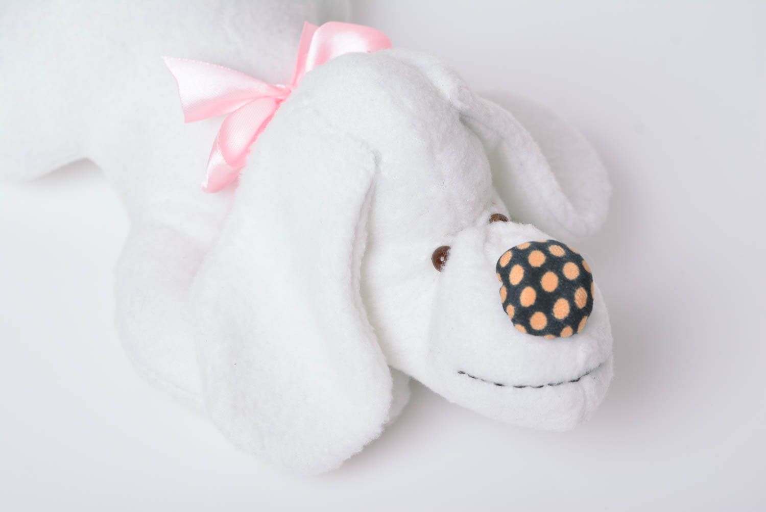 Handmade decorative toy white dog made of fleece for children and interior decor photo 3