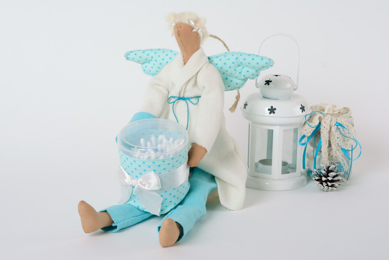 Handmade designer soft toy sewn of felt and fleece Fairy for cotton swabs photo 1