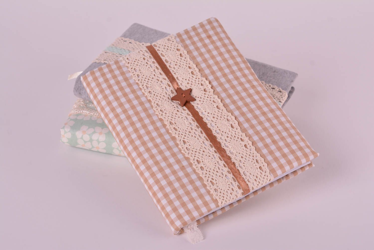 Handmade notebook handmade sketchbook checkered notepad with lace cover photo 1