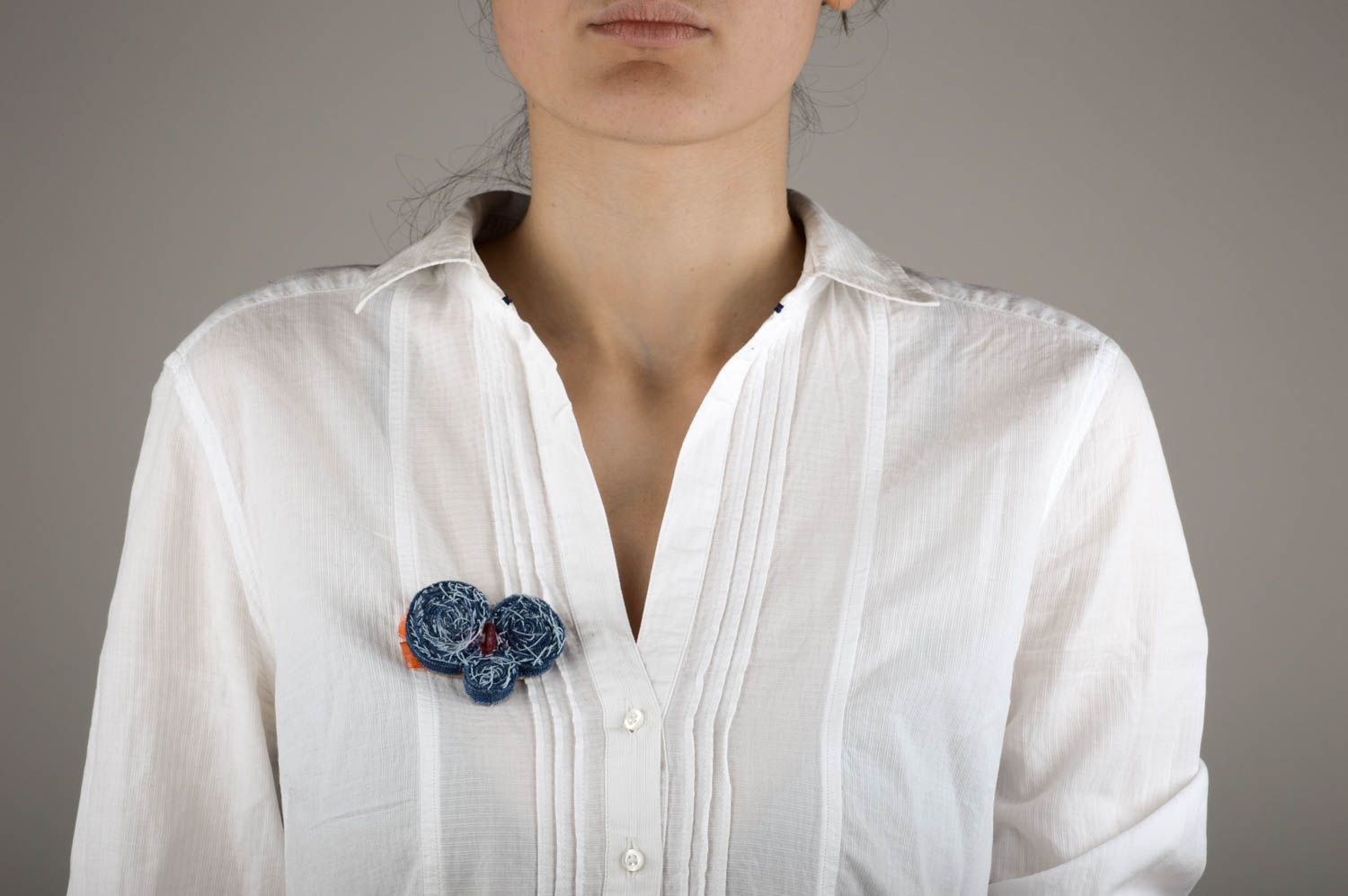 Handmade brooch designer accessory denim brooch textile women brooch    photo 2
